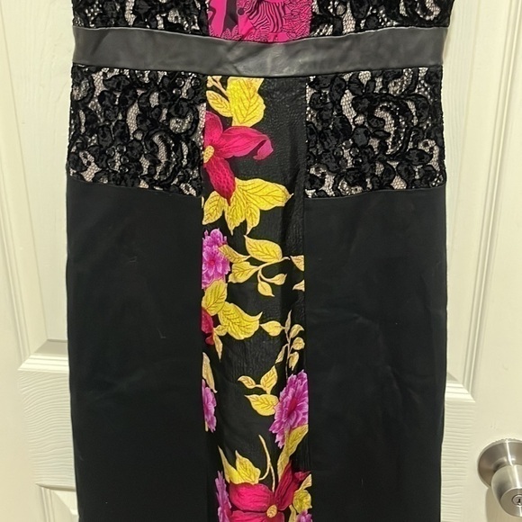 Tracy Reese Mixed Media Stretch A Line Black Pink Floral Dress Size 4 - Picture 4 of 7